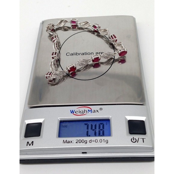 Chuck Clemency Red Gemstone Tennis Bracelet STS 925 Sterling Silver Sparkly! - Picture 12 of 12